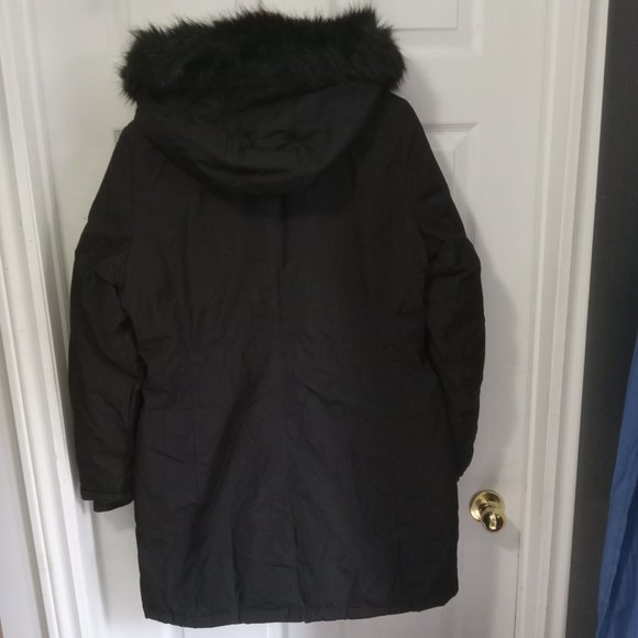 Mint! Calvin Klein Faux Fur Trimmed Down Parka Jacket Black Size Medium - READ - Picture 3 of 9